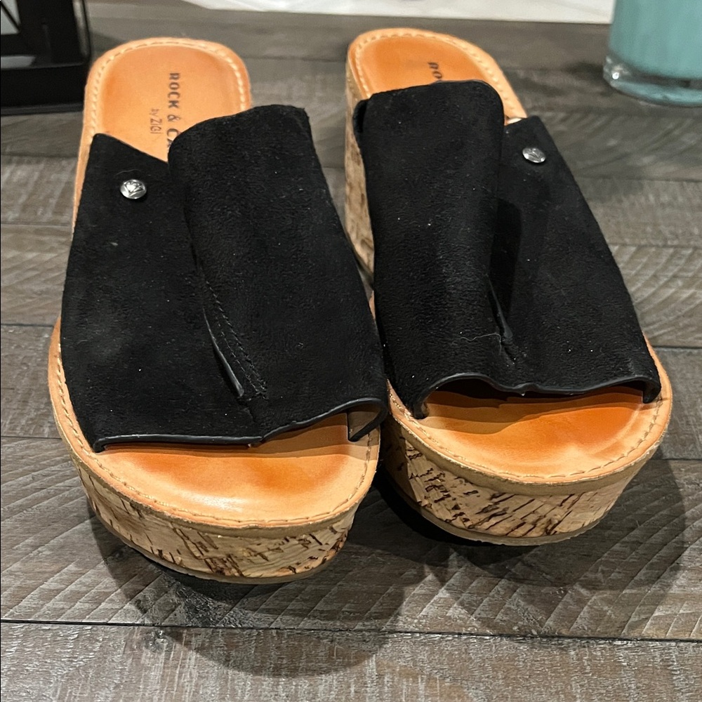 Rock & Candy Black Mules with Cork Sole